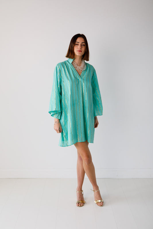 CeCe Mini Caftan-Green Lurex Resort 2025