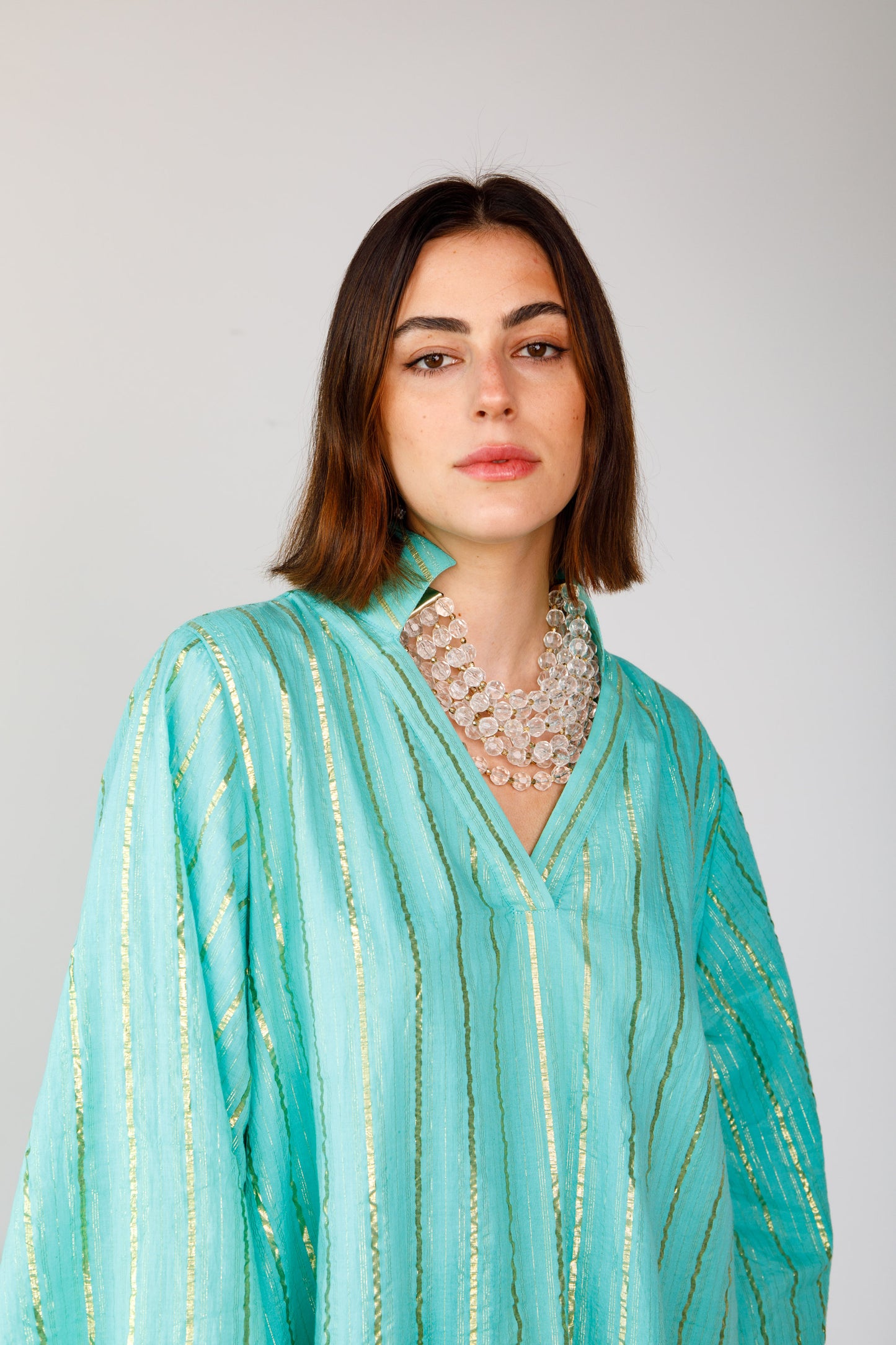 CeCe Mini Caftan-Green Lurex Resort 2025