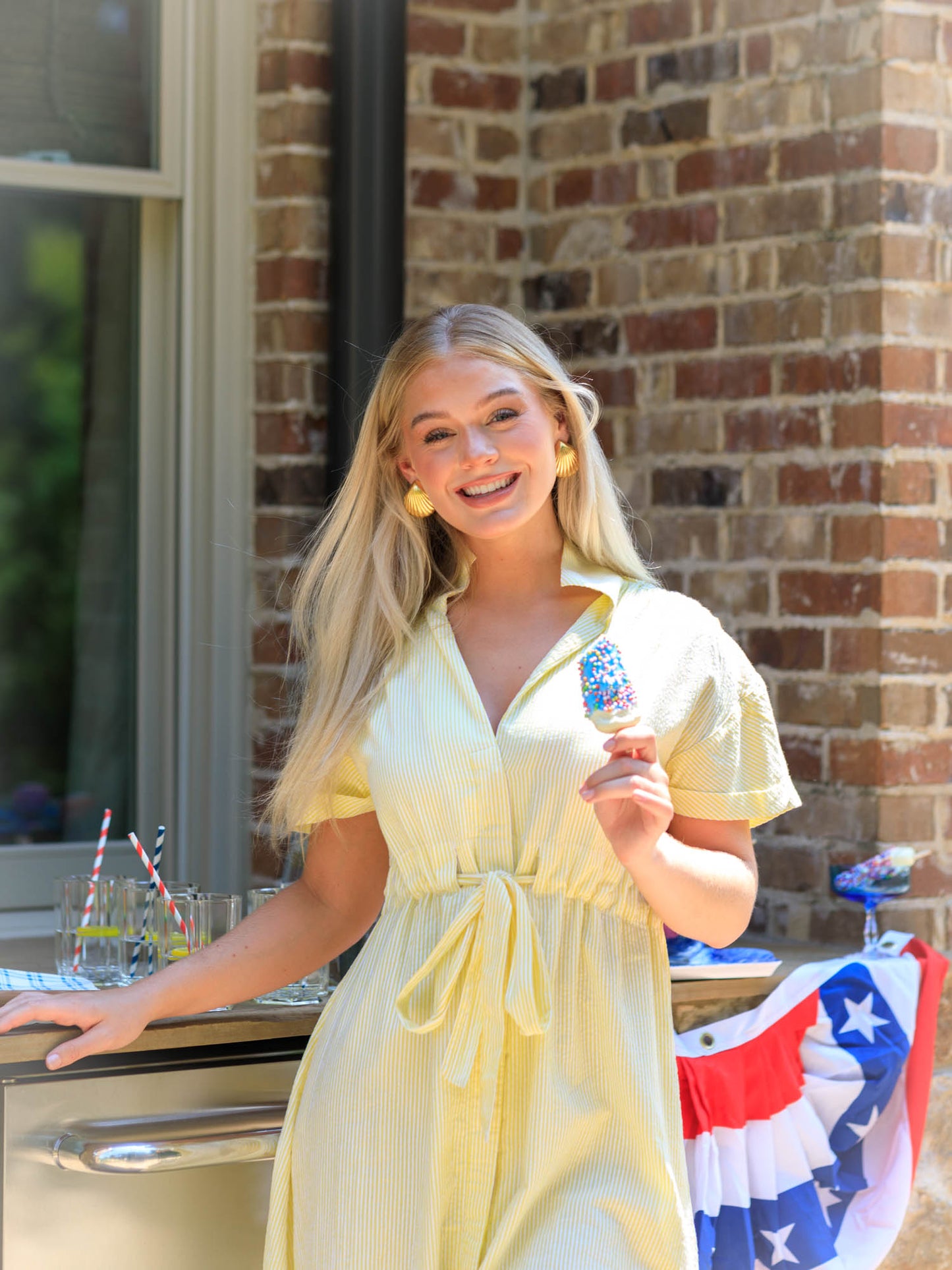 Bria Dress-Red White and Berry/Yellow Seersucker