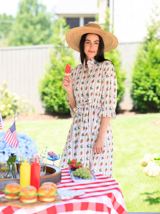 Catherine Dress-Red, White and Berry/Blue Seersucker