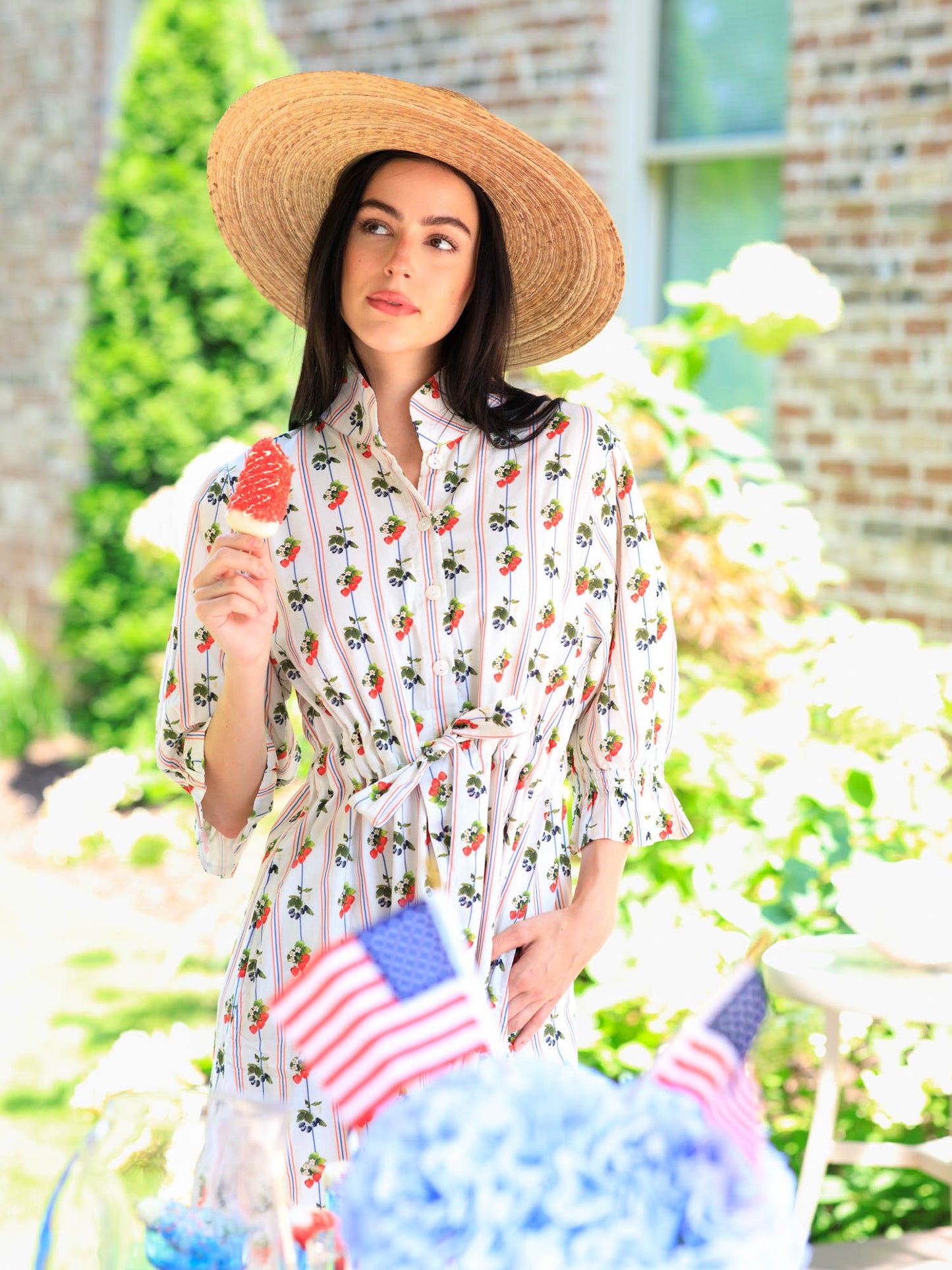 Catherine Dress-Red, White and Berry/Blue Seersucker