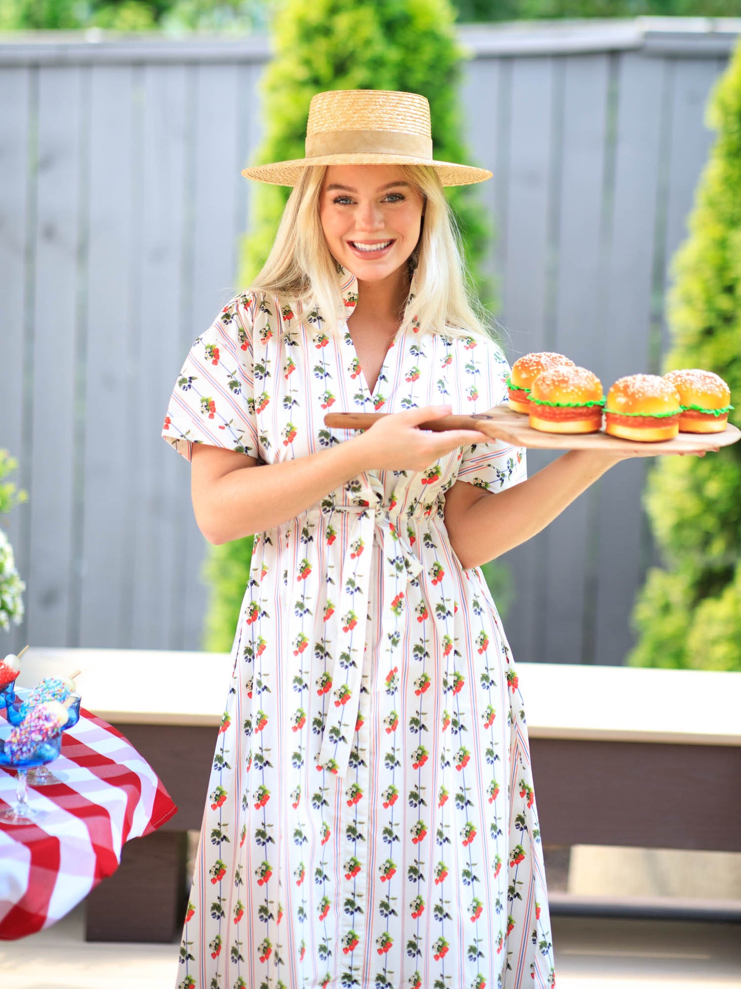 Bria Dress-Red White and Berry/Yellow Seersucker