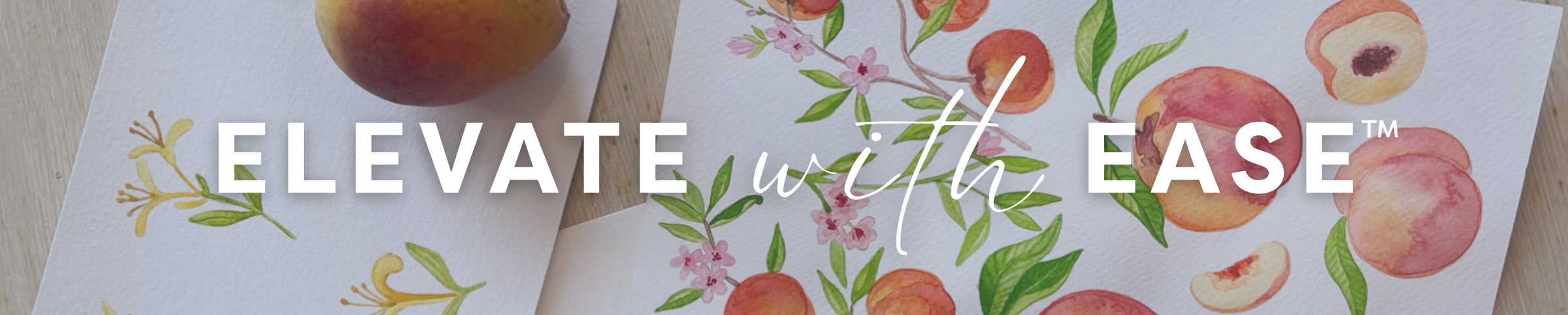 Product packaging with floral design and 'Elevate with Ease' text on a blue background