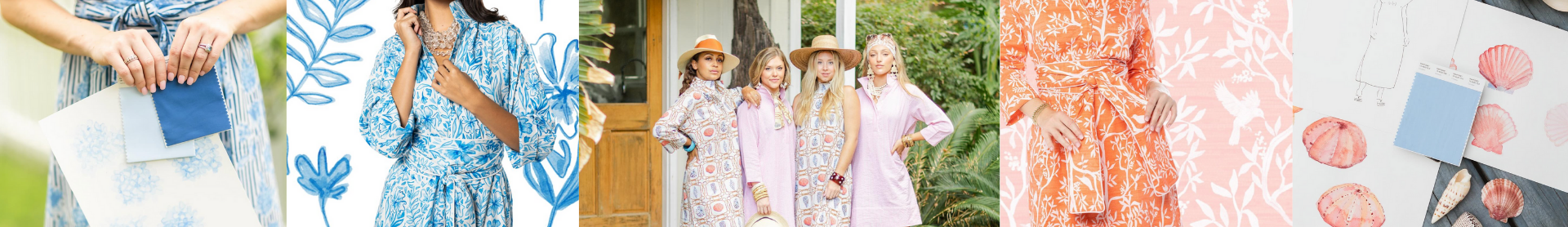 Collage of women wearing floral dresses with a focus on patterns and designs.